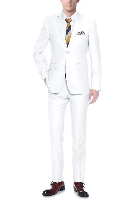 Mens Basic Two Button Classic Fit Suit in White