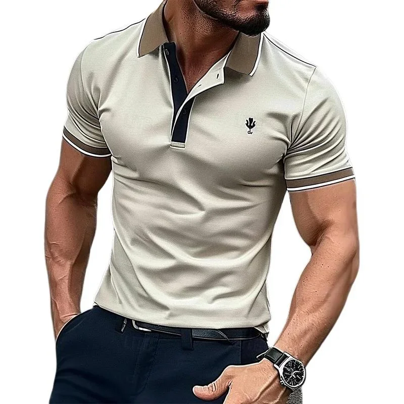 Men's Casual Colorblock Zipper Short-sleeved POLO Shirt 30739641X