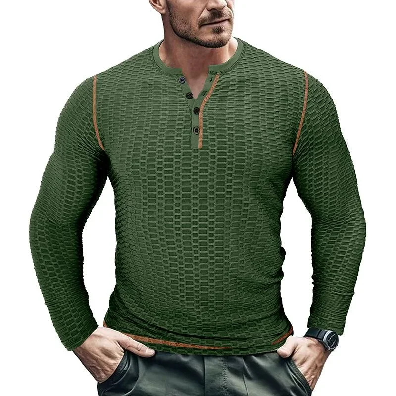 Men's Casual Henley Collar Slim Fit Breathable Long Sleeve T-Shirt 82216399M