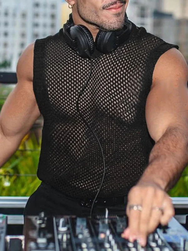 Mens Mesh See Through V-Neck Sleeveless Vest SKUK49671