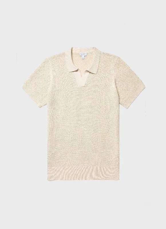 Men's Mr Porter Mesh Knit Polo in Ecru