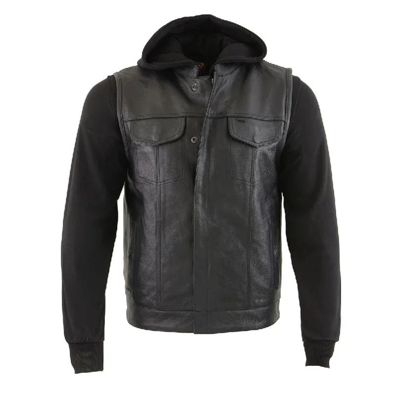 milwaukee-leather-lkm3714-mens-black-club-style-zipper-front-vest-with-full-sleeve-hoodie-and-quick-draw-pocket