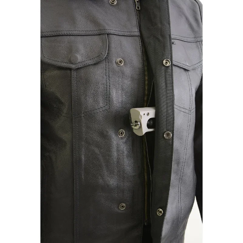 milwaukee-leather-lkm3714-mens-black-club-style-zipper-front-vest-with-full-sleeve-hoodie-and-quick-draw-pocket