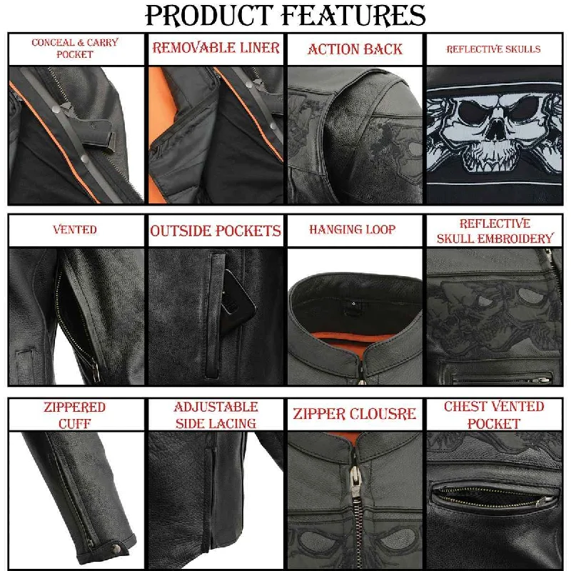 milwaukee-leather-mens-crossover-black-leather-scooter-jacket-with-reflective-skulls-and-gun-pockets