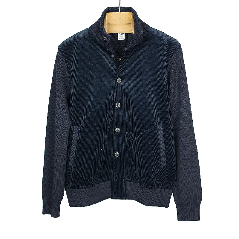 Mixed material blouson in navy corduroy and merino wool knit (restock)