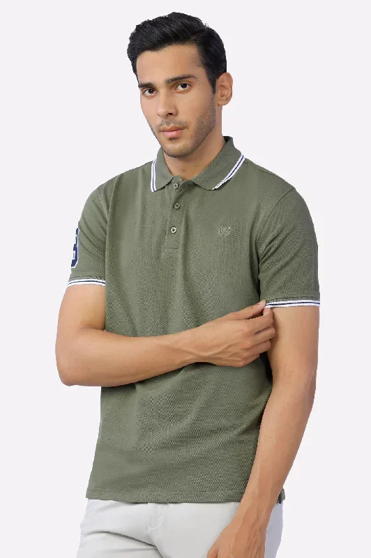 Olive Jacquard Collar Polo