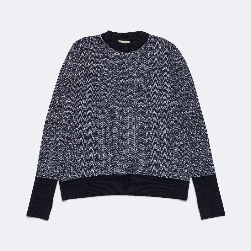 Wave Knitted Crewneck - Navy/Ecru