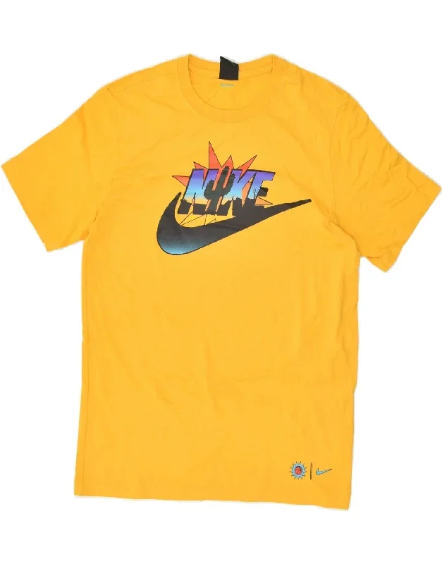 NIKE Mens Graphic T-Shirt Top Medium Yellow Cotton