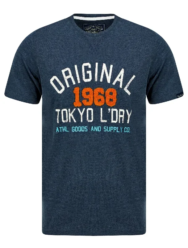 OG Tokyo Motif Cotton T-Shirt in Sky Captain Navy Marl - Tokyo Laundry