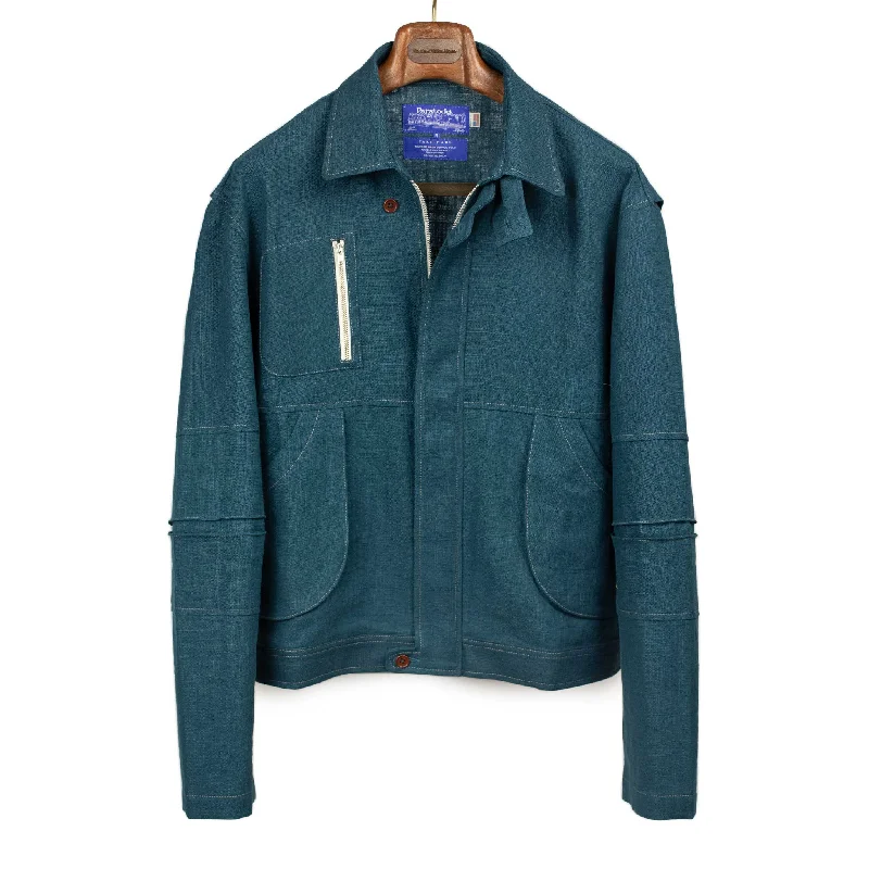 Pine Blouson in petrol blue linen sack cloth