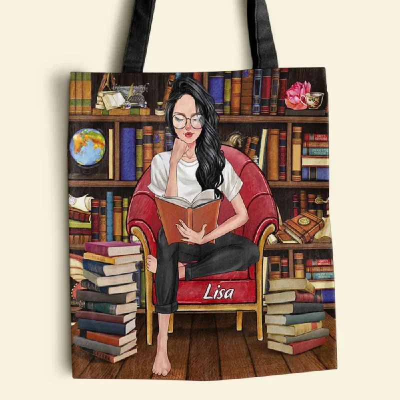 Personalized Reading Girl Tote Bag - Chilling Reading Time In Library