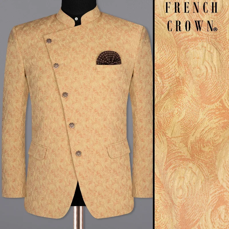 Porche Peach and Corvette Beige Cross Placket Bandhgala Designer Blazer