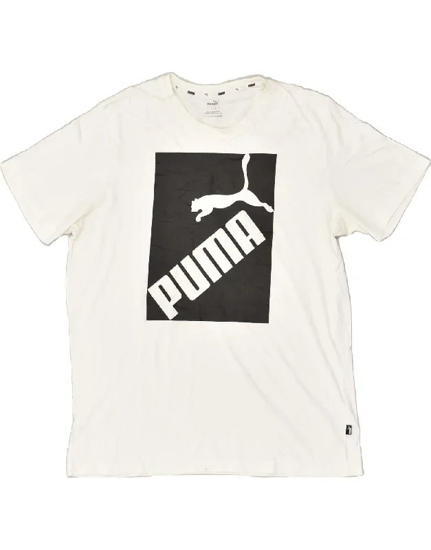 PUMA Mens Graphic T-Shirt Top Large White Cotton