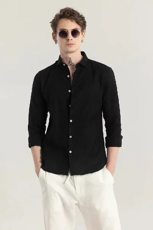 Quiltrend Black Self Design Shirt