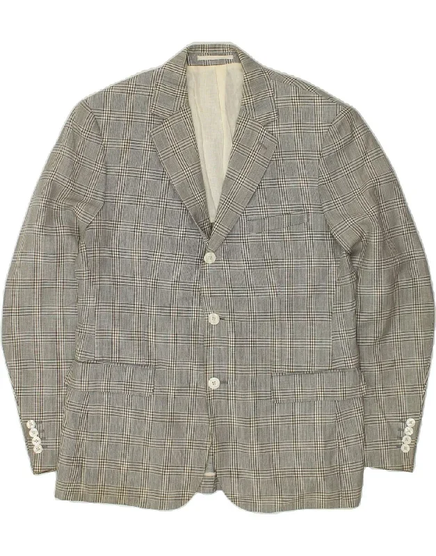 REISS Mens 3 Button Blazer Jacket UK 38 Medium Grey Check Linen