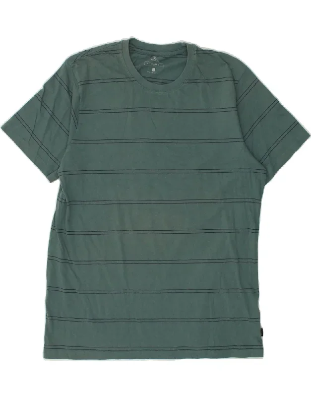 RIP CURL Mens Slim T-Shirt Top XL Green Striped Cotton