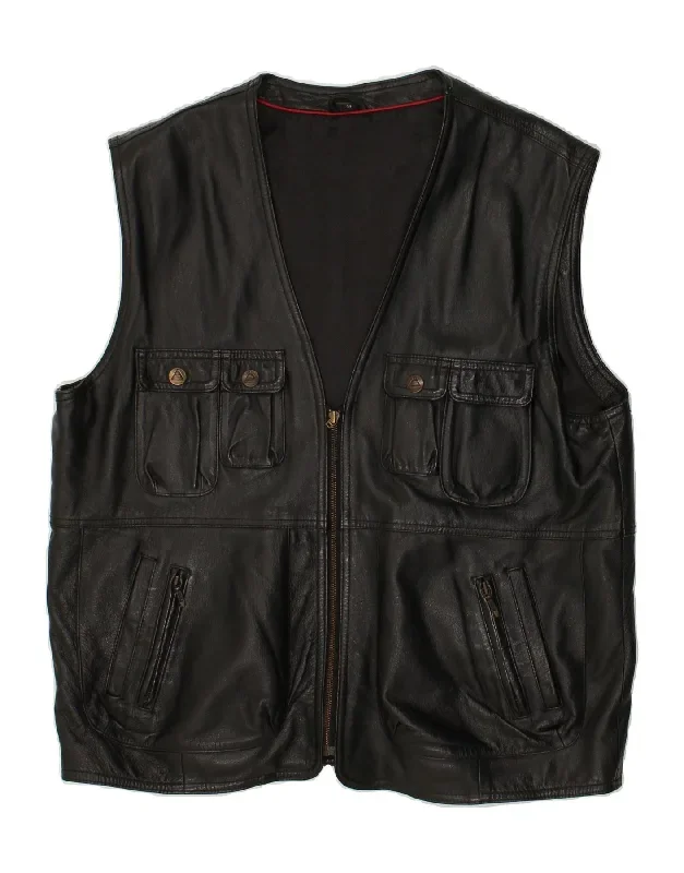 ROVER&LAKES Mens Leather Gilet IT 54 2XL Black Leather