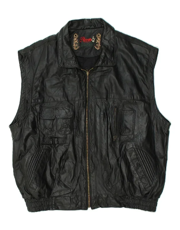 ROVER&LAKES Mens Leather Gilet UK 44 2XL Black Leather