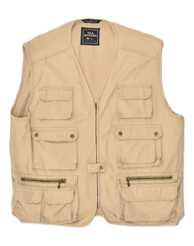 SEA BARRIER Mens Utility Gilet UK 42 XL Beige Cotton