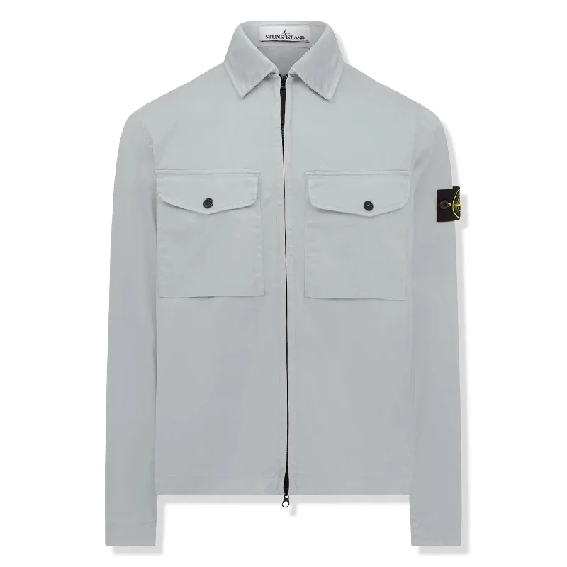 Stone Island Stretch Cotton Satin Off White Sky Blue Overshirt