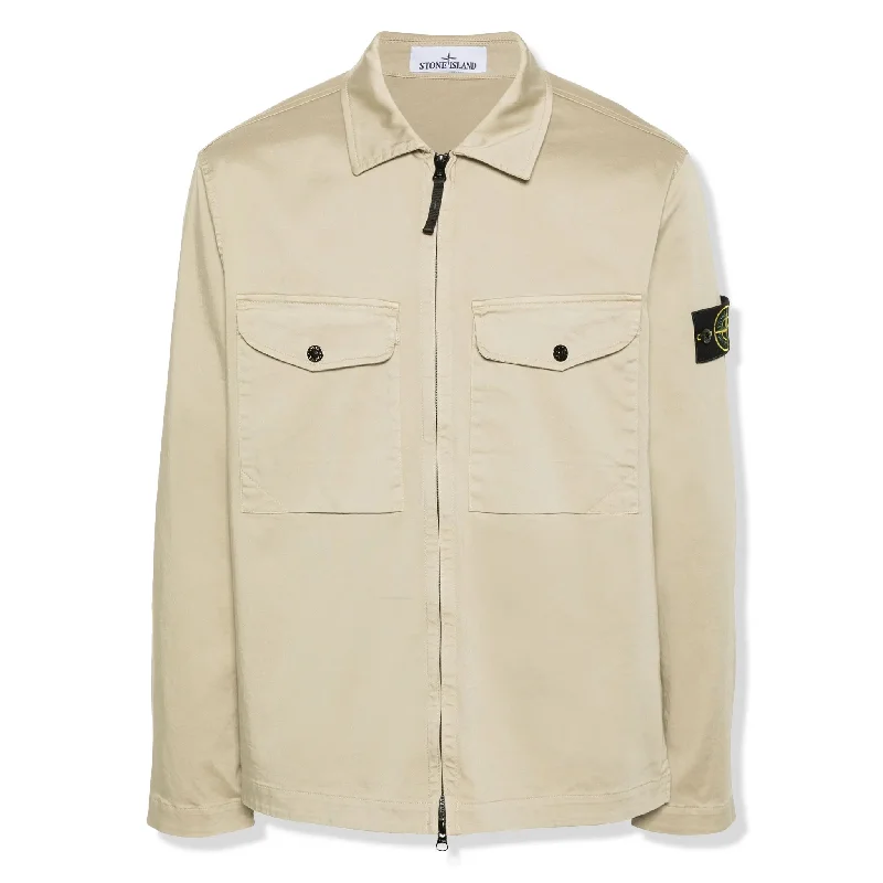 Stone Island Stretch Cotton Satin Sand Overshirt