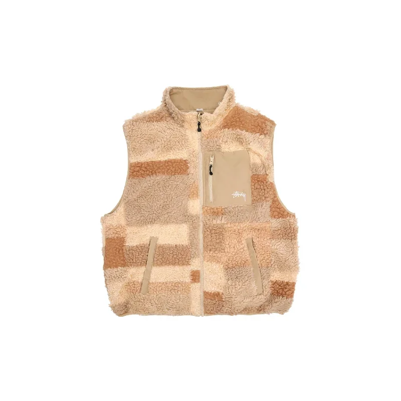 Stussy Colourblock Reversible Mixed Sherpa Vest Khaki