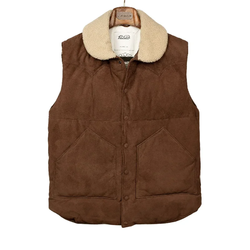 Down-filled vest in brown suede