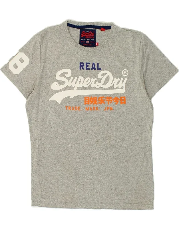 SUPERDRY Mens Graphic T-Shirt Top Large Grey Cotton