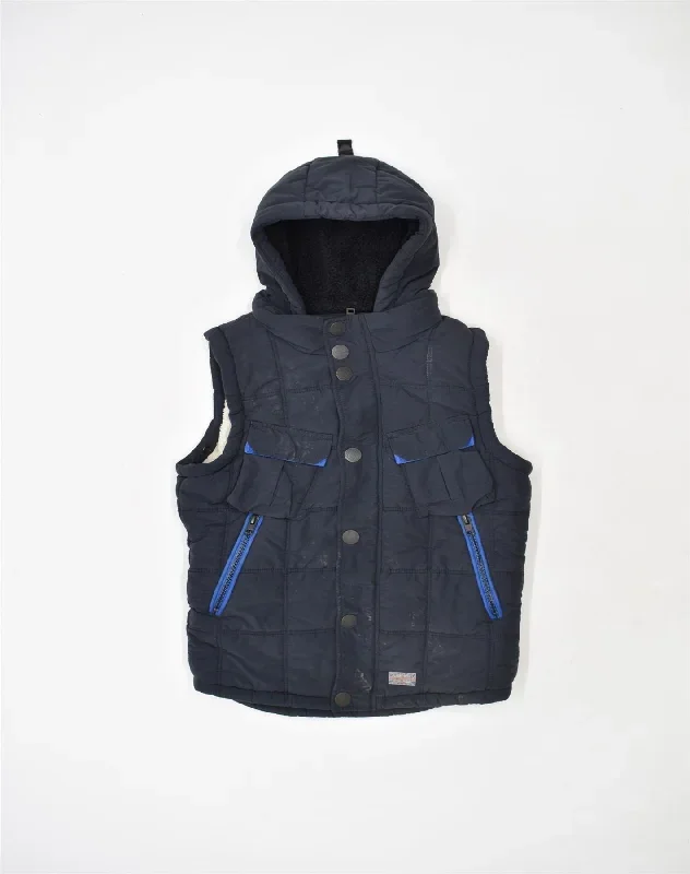 SUPERDRY Mens Sherpa Hooded Padded Gilet UK 36 Small Navy Blue Cotton