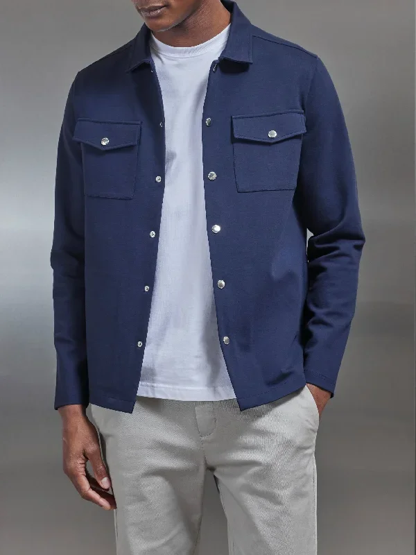 Technical Jersey Overshirt in Navy