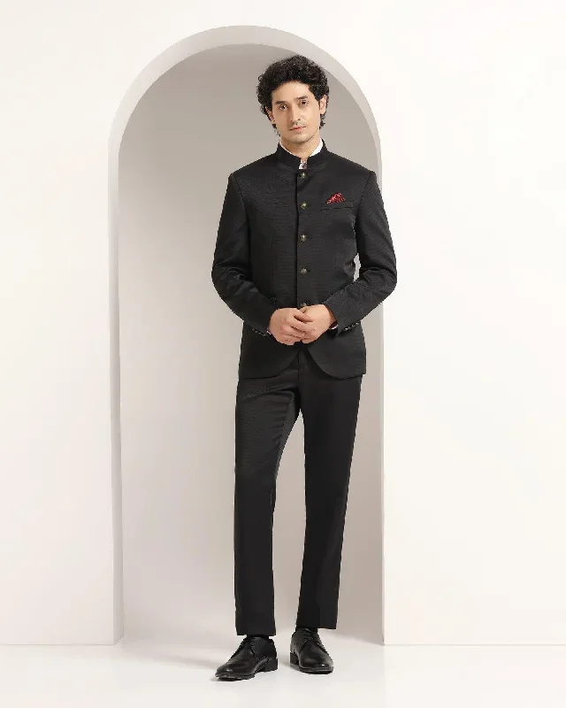 Two Piece Black Textured Formal Suit - Ikiru