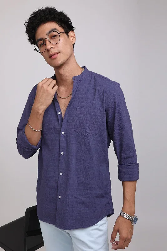 Textured Aegean Blue Seer Sucker Shirt