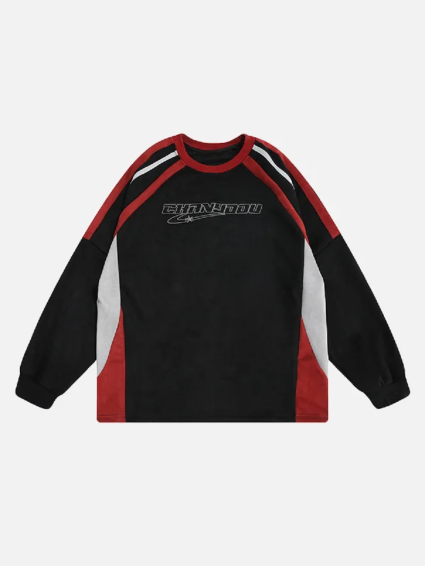 Thesupermade Patchwork Contrasting Two-tone Raglan Embroidered Sweatshirt