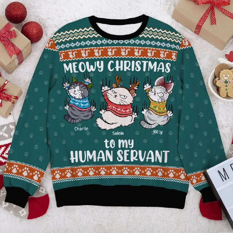 To My Human Servant-Personalized 3D Knitted Ugly Sweater-Gift For Cat Lover