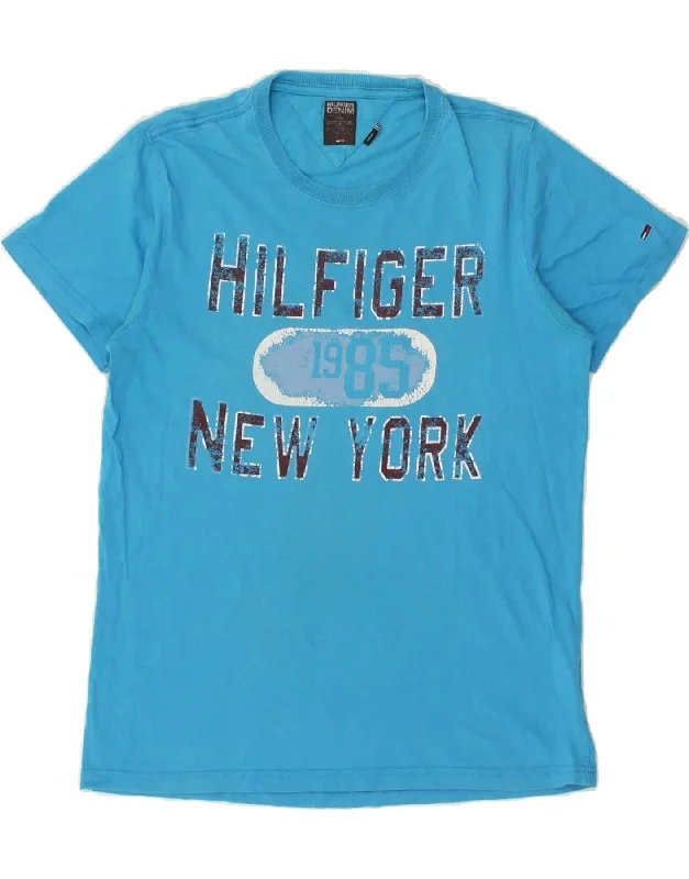 TOMMY HILFIGER Mens Graphic T-Shirt Top Medium Blue Cotton