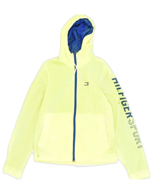 TOMMY HILFIGER Mens Hooded Rain Jacket UK 34 XS Yellow Nylon