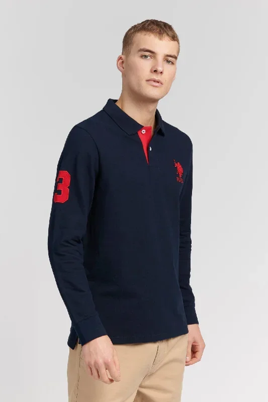 Mens Player 3 Long Sleeve Polo Shirt in Navy Blue