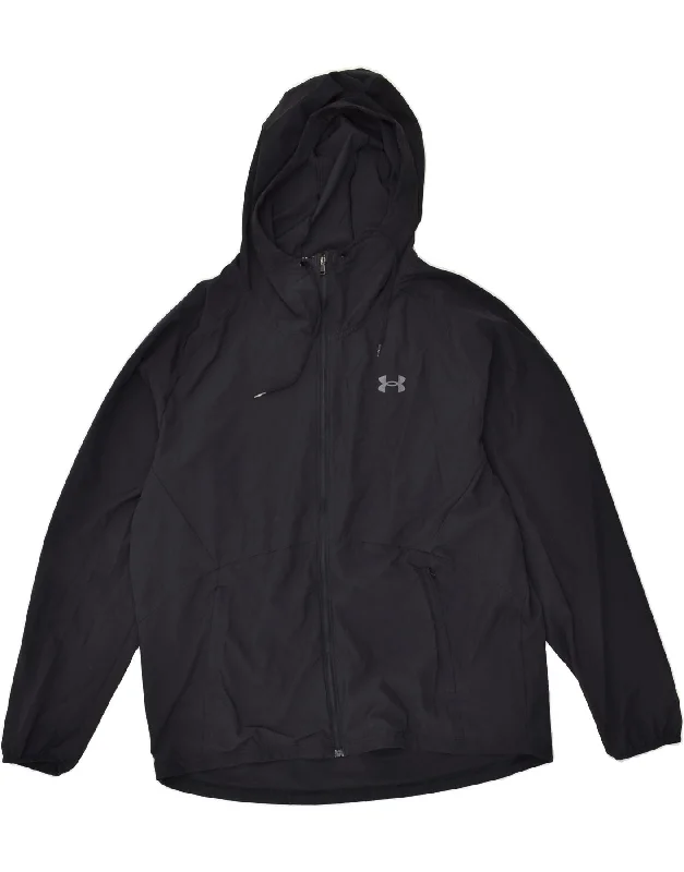 UNDER ARMOUR Mens Tall Hooded Rain Jacket UK 42 XL Black Polyester