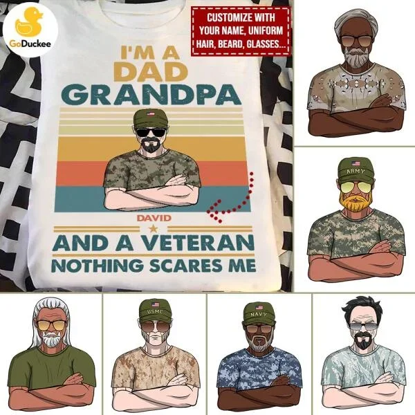 Personalized Veteran Dad Shirts - Retro Dad, Grandpa, Veteran Nothing Scares Me