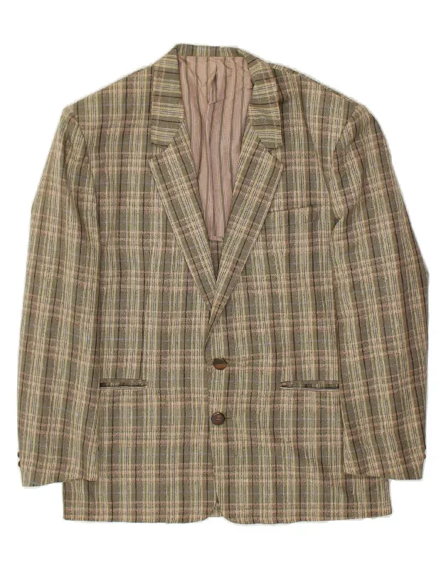 VINTAGE Mens 2 Button Blazer Jacket UK 40 Large Green Check Viscose