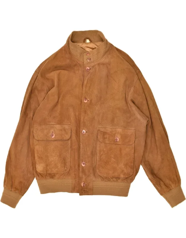 VINTAGE Mens Bomber Suede Jacket UK 42 XL Brown Suede