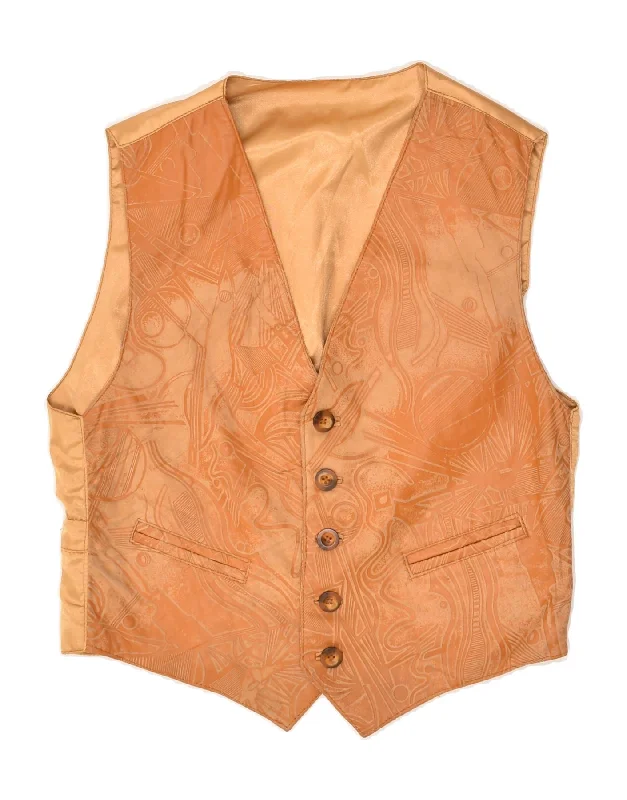 VINTAGE Mens Leather Waistcoat  Large Brown Geometric Leather