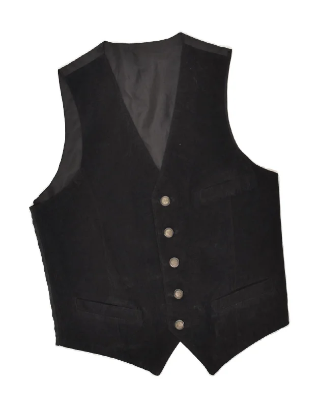 VINTAGE Mens Leather Waistcoat UK 36 Small Black Leather