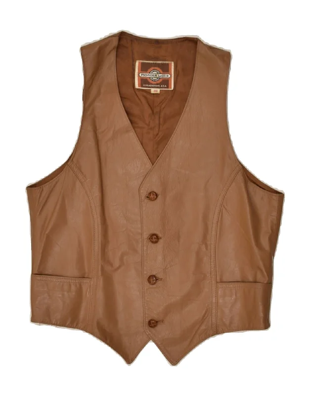 VINTAGE Mens Leather Waistcoat UK 38 Medium Brown Leather