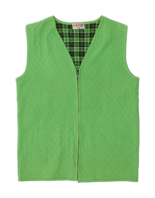 VINTAGE Mens Quilted Gilet UK 36 Small Green Cotton