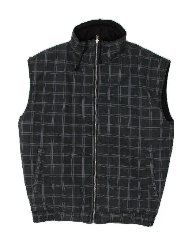 VINTAGE Mens Reversible Gilet UK 36 Small Green Check Cotton