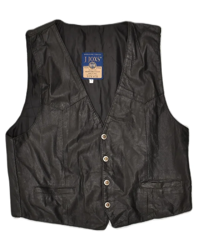 VINTAGE Mens Slim Leather Waistcoat XL Black