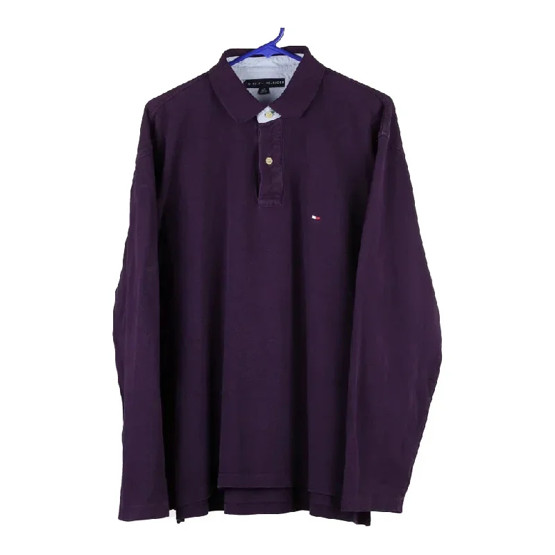 Tommy Hilfiger Long Sleeve Polo Shirt - Large Purple Cotton Blend