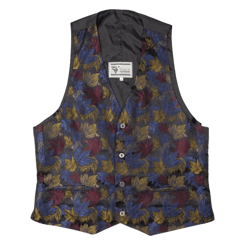 VINCI Mens Waistcoat Black 90s Floral L