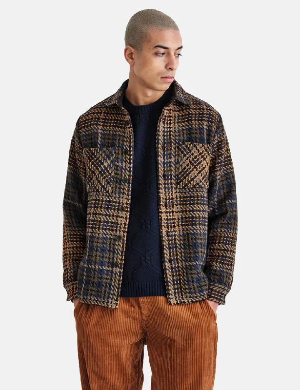 Wax London Whiting Overshirt (Heritage Check) - Navy/Khaki